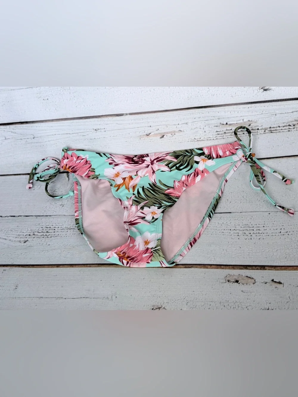 Kona Sol Mint Green Tropical Floral Side-Tie Bikini Bottoms - BOTTOMS ONLY